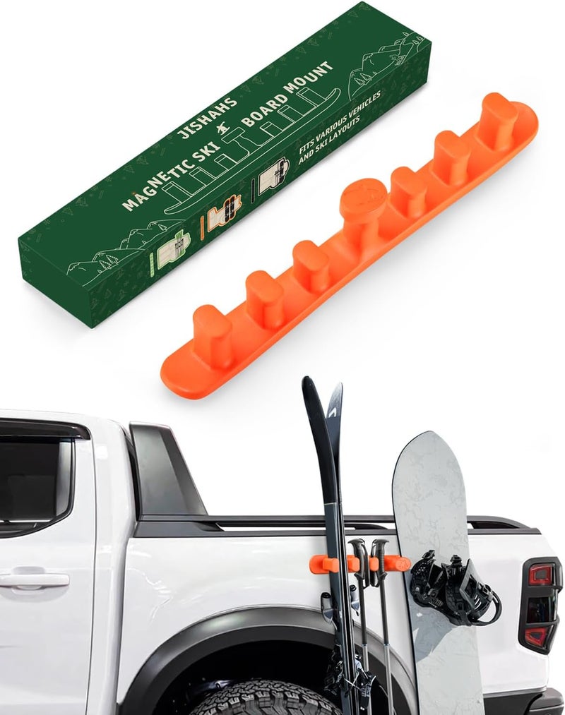 JSAHAH Magnetic Ski Holder for Side of Car – Rig Strips Magnetic Snowboard Mount – Prevent Ski and Snowboard from Tipping Over – Protects Vehicle from Scratches - Snowboard Accessories(Orange) - Image 1